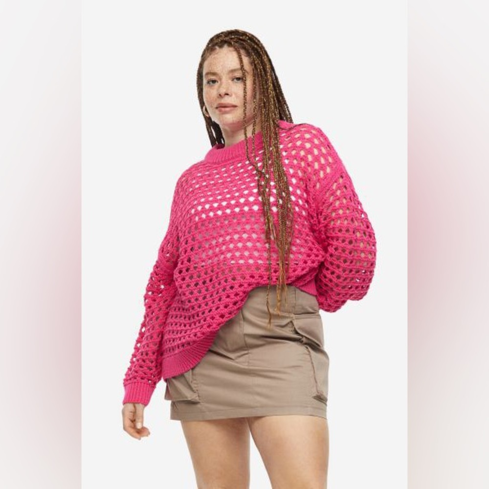 NWT Bright Pink Pointelle Knit Sweater